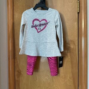 Under Armour 2 piece purple, pink, grey long sleeve shirt and leggings set